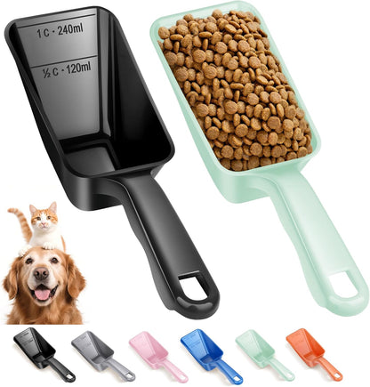 2-Pack Dog Food Scoop 1 Cup, Plastic Pet Food Measuring Scoop With Measuring Lines (1/2 & 1 Cup Markings) for Dogs, Cats, Fish, Bird（Black)
