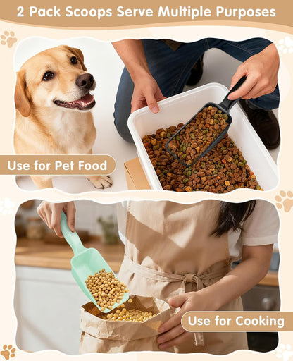 2-Pack Dog Food Scoop 1 Cup, Plastic Pet Food Measuring Scoop With Measuring Lines (1/2 & 1 Cup Markings) for Dogs, Cats, Fish, Bird（Black)
