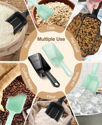 2-Pack Dog Food Scoop 1 Cup, Plastic Pet Food Measuring Scoop With Measuring Lines (1/2 & 1 Cup Markings) for Dogs, Cats, Fish, Bird（Black)
