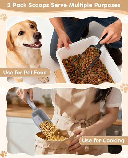 2-Pack Dog Food Scoop 1 Cup, Plastic Pet Food Measuring Scoop With Measuring Lines (1/2 & 1 Cup Markings) for Dogs, Cats, Fish, Bird（Black)