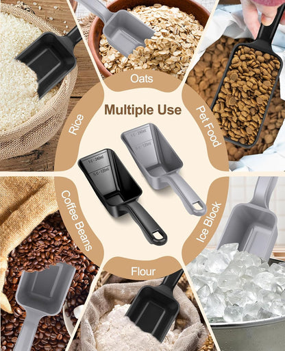 2-Pack Dog Food Scoop 1 Cup, Plastic Pet Food Measuring Scoop With Measuring Lines (1/2 & 1 Cup Markings) for Dogs, Cats, Fish, Bird（Black)