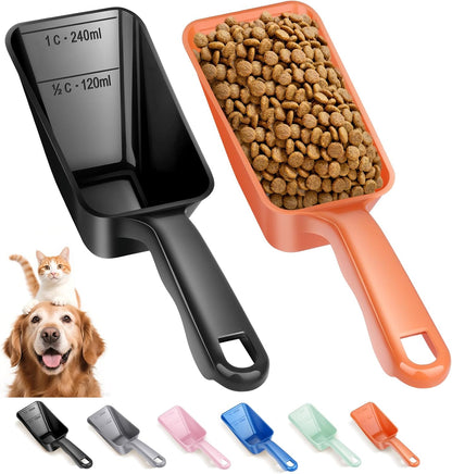2-Pack Dog Food Scoop 1 Cup, Plastic Pet Food Measuring Scoop With Measuring Lines (1/2 & 1 Cup Markings) for Dogs, Cats, Fish, Bird（Black)