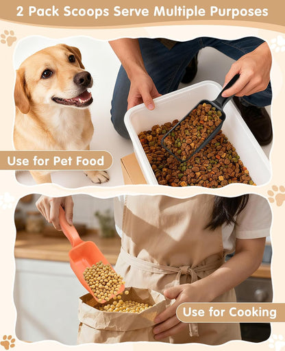 2-Pack Dog Food Scoop 1 Cup, Plastic Pet Food Measuring Scoop With Measuring Lines (1/2 & 1 Cup Markings) for Dogs, Cats, Fish, Bird（Black)