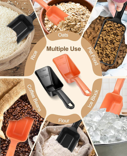 2-Pack Dog Food Scoop 1 Cup, Plastic Pet Food Measuring Scoop With Measuring Lines (1/2 & 1 Cup Markings) for Dogs, Cats, Fish, Bird（Black)
