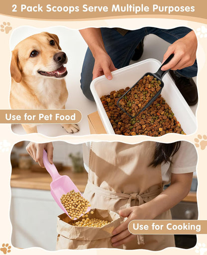 2-Pack Dog Food Scoop 1 Cup, Plastic Pet Food Measuring Scoop With Measuring Lines (1/2 & 1 Cup Markings) for Dogs, Cats, Fish, Bird（Black)