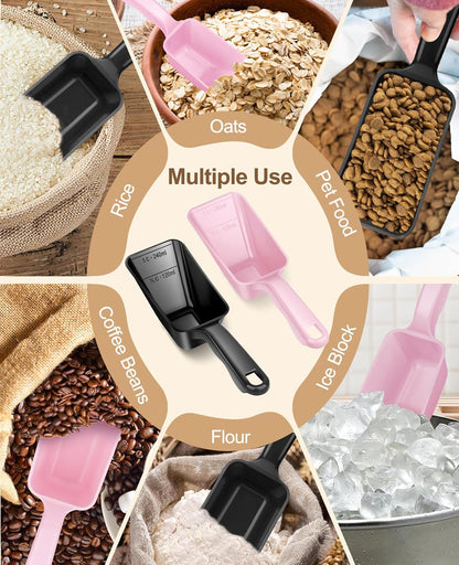 2-Pack Dog Food Scoop 1 Cup, Plastic Pet Food Measuring Scoop With Measuring Lines (1/2 & 1 Cup Markings) for Dogs, Cats, Fish, Bird（Black)