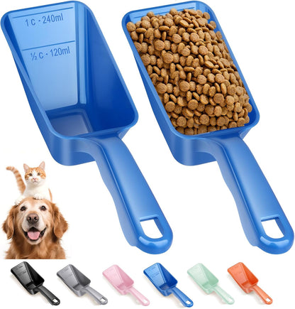 2-Pack Dog Food Scoop 1 Cup, Plastic Pet Food Measuring Scoop With Measuring Lines (1/2 & 1 Cup Markings) for Dogs, Cats, Fish, Bird（Black)