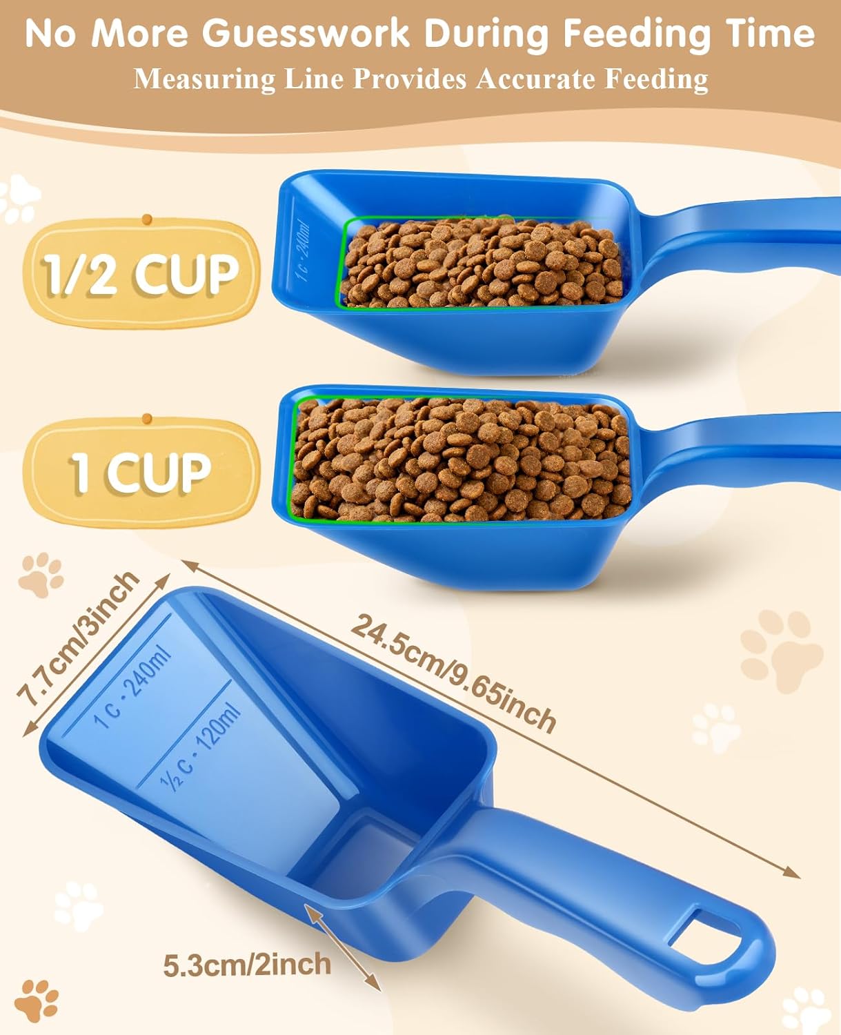 2-Pack Dog Food Scoop 1 Cup, Plastic Pet Food Measuring Scoop With Measuring Lines (1/2 & 1 Cup Markings) for Dogs, Cats, Fish, Bird（Black)