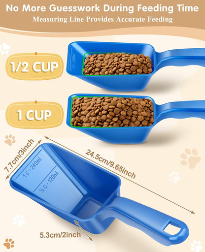 2-Pack Dog Food Scoop 1 Cup, Plastic Pet Food Measuring Scoop With Measuring Lines (1/2 & 1 Cup Markings) for Dogs, Cats, Fish, Bird（Black)
