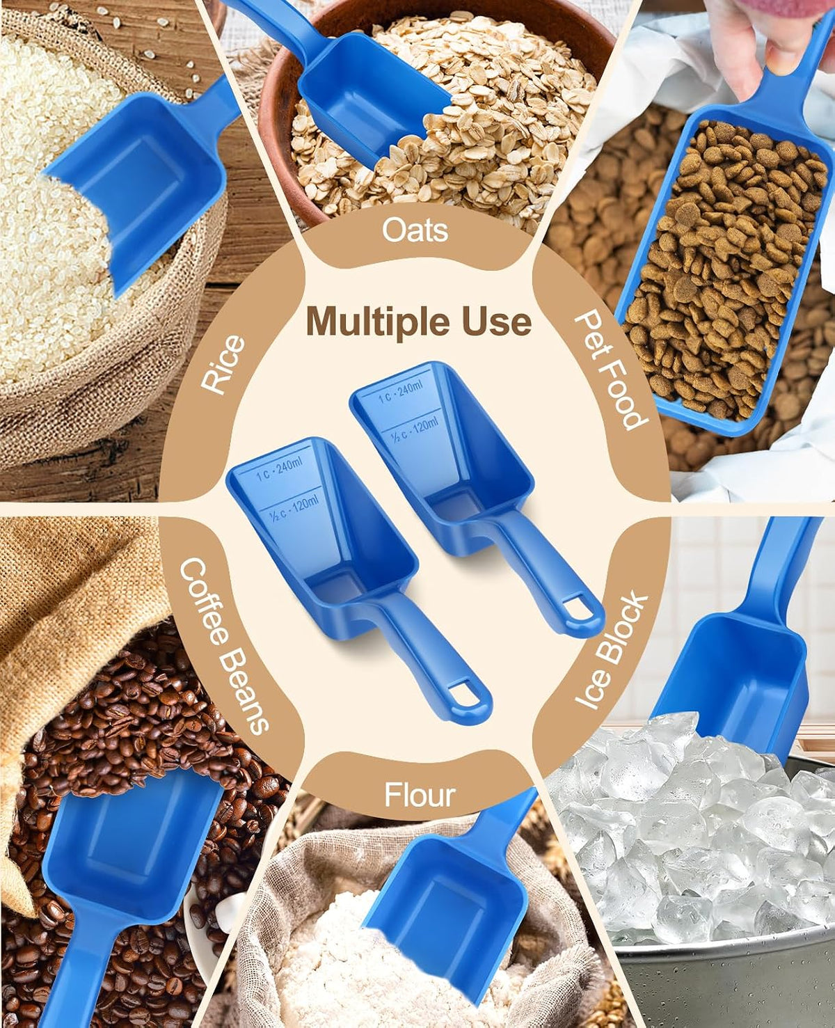 2-Pack Dog Food Scoop 1 Cup, Plastic Pet Food Measuring Scoop With Measuring Lines (1/2 & 1 Cup Markings) for Dogs, Cats, Fish, Bird（Black)