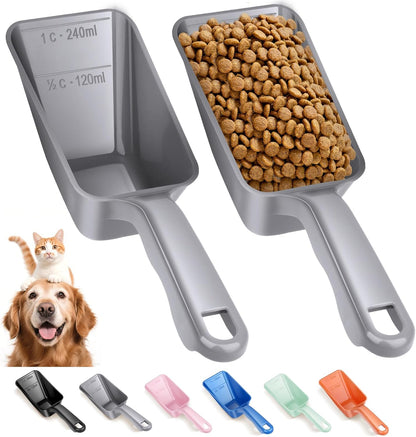 2-Pack Dog Food Scoop 1 Cup, Plastic Pet Food Measuring Scoop With Measuring Lines (1/2 & 1 Cup Markings) for Dogs, Cats, Fish, Bird（Black)