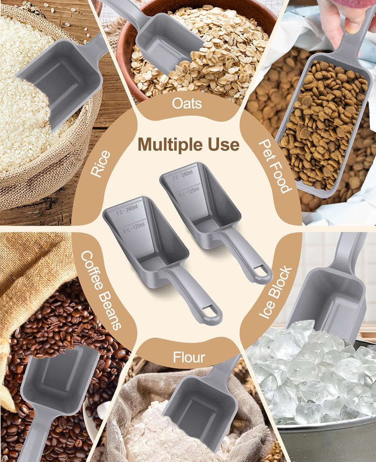 2-Pack Dog Food Scoop 1 Cup, Plastic Pet Food Measuring Scoop With Measuring Lines (1/2 & 1 Cup Markings) for Dogs, Cats, Fish, Bird（Black)