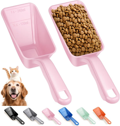 2-Pack Dog Food Scoop 1 Cup, Plastic Pet Food Measuring Scoop With Measuring Lines (1/2 & 1 Cup Markings) for Dogs, Cats, Fish, Bird（Black)