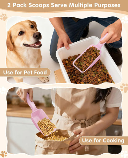 2-Pack Dog Food Scoop 1 Cup, Plastic Pet Food Measuring Scoop With Measuring Lines (1/2 & 1 Cup Markings) for Dogs, Cats, Fish, Bird（Black)