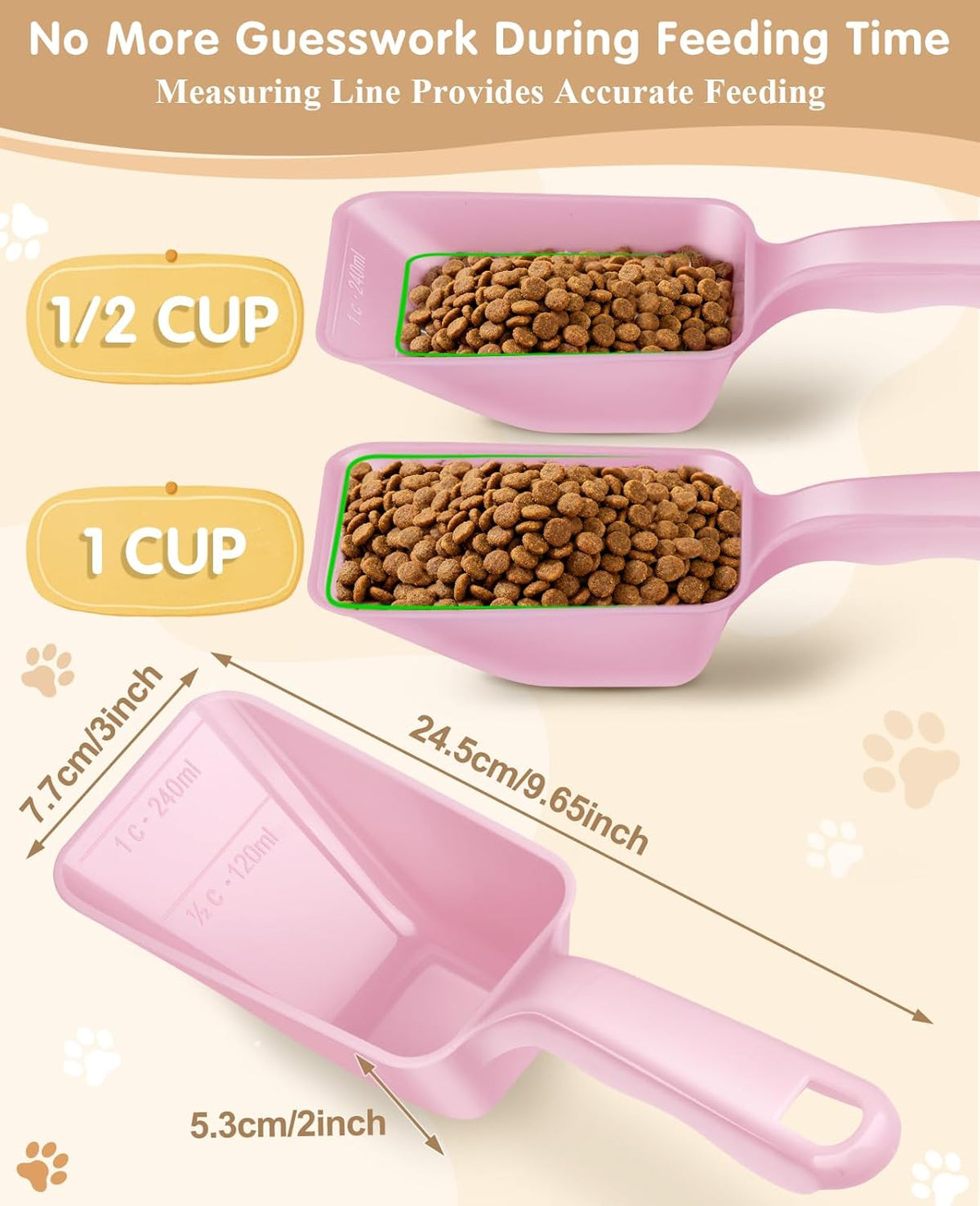 2-Pack Dog Food Scoop 1 Cup, Plastic Pet Food Measuring Scoop With Measuring Lines (1/2 & 1 Cup Markings) for Dogs, Cats, Fish, Bird（Black)