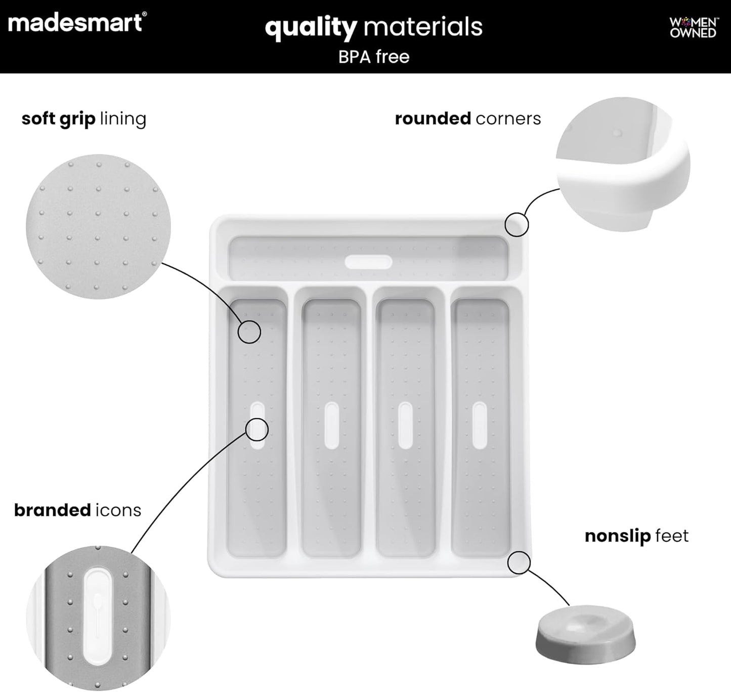 Classic 5 Compartment Silverware Tray, White