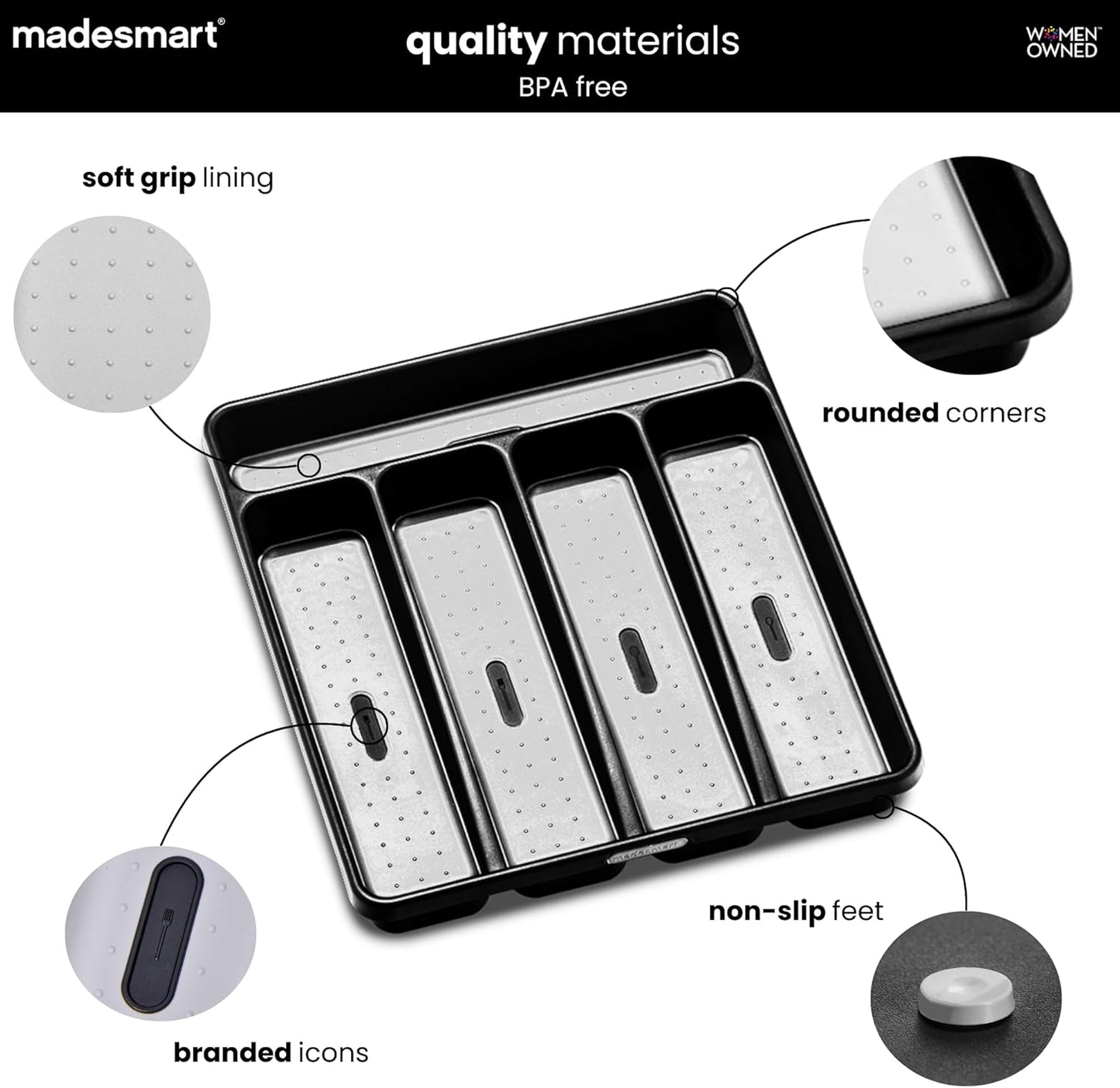 Classic 5 Compartment Silverware Tray, White
