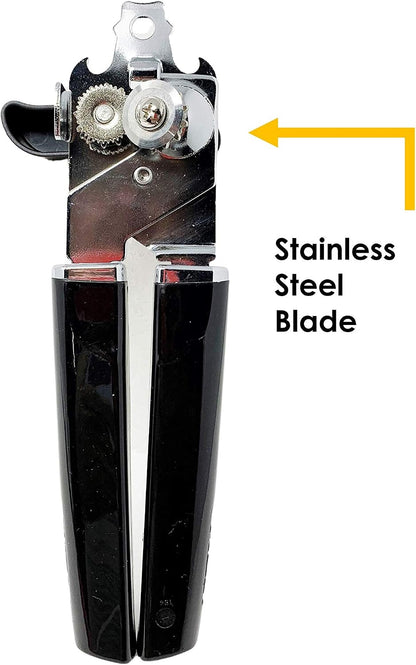 Basics Can Opener Manual Can Openers Sharp Stainless Steel Blade Safe Cover Remover Great for Beer cap (Tin/Bottle) Removal, Big Turning Knob Soft Handle Great Hand grip