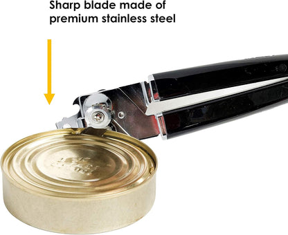 Basics Can Opener Manual Can Openers Sharp Stainless Steel Blade Safe Cover Remover Great for Beer cap (Tin/Bottle) Removal, Big Turning Knob Soft Handle Great Hand grip