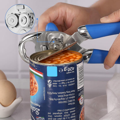 Can Opener Manual Tin Opener Stainless Steel Heavy Duty, Oversized Hand-held Easy Rotary Knob, Safe Cut Manual Can Opener with Non-Slip Handle, Smoother Cut Sharp Blade for Seniors Kitchen Tool, Black