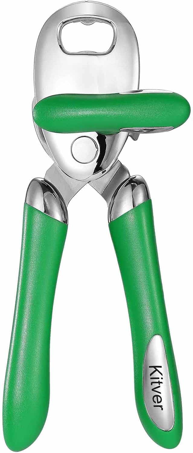 Can Opener Manual Tin Opener Stainless Steel Heavy Duty, Oversized Hand-held Easy Rotary Knob, Safe Cut Manual Can Opener with Non-Slip Handle, Smoother Cut Sharp Blade for Seniors Kitchen Tool, Black