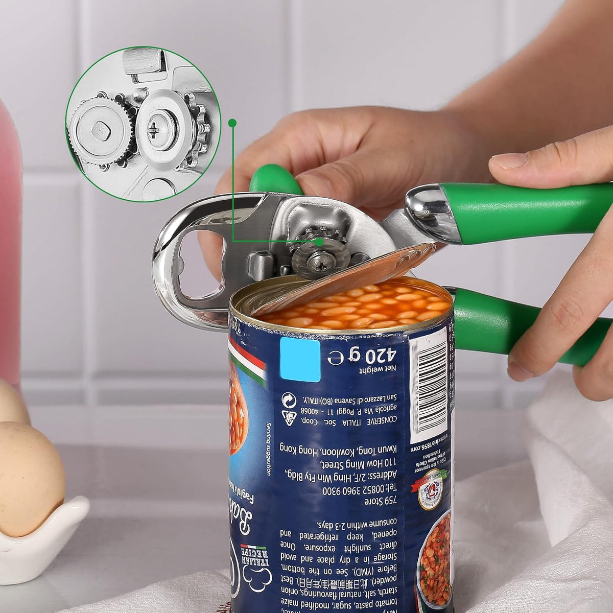 Can Opener Manual Tin Opener Stainless Steel Heavy Duty, Oversized Hand-held Easy Rotary Knob, Safe Cut Manual Can Opener with Non-Slip Handle, Smoother Cut Sharp Blade for Seniors Kitchen Tool, Black