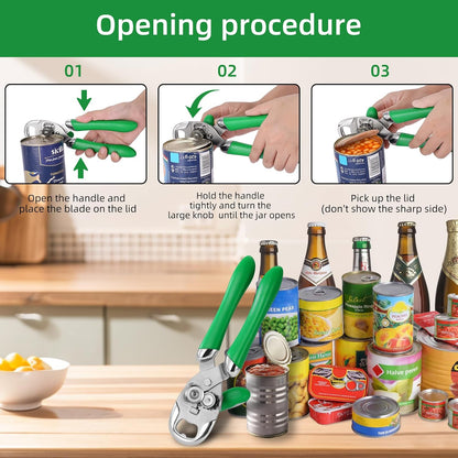 Can Opener Manual Tin Opener Stainless Steel Heavy Duty, Oversized Hand-held Easy Rotary Knob, Safe Cut Manual Can Opener with Non-Slip Handle, Smoother Cut Sharp Blade for Seniors Kitchen Tool, Black