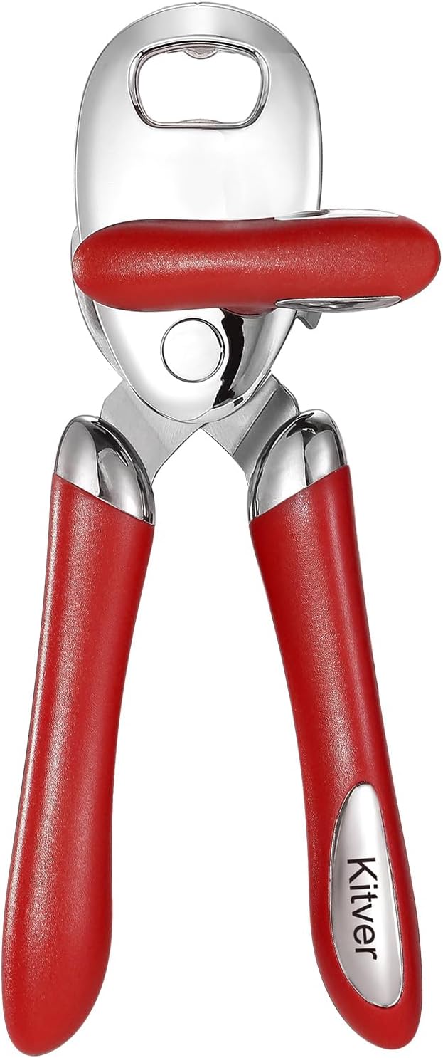 Can Opener Manual Tin Opener Stainless Steel Heavy Duty, Oversized Hand-held Easy Rotary Knob, Safe Cut Manual Can Opener with Non-Slip Handle, Smoother Cut Sharp Blade for Seniors Kitchen Tool, Black