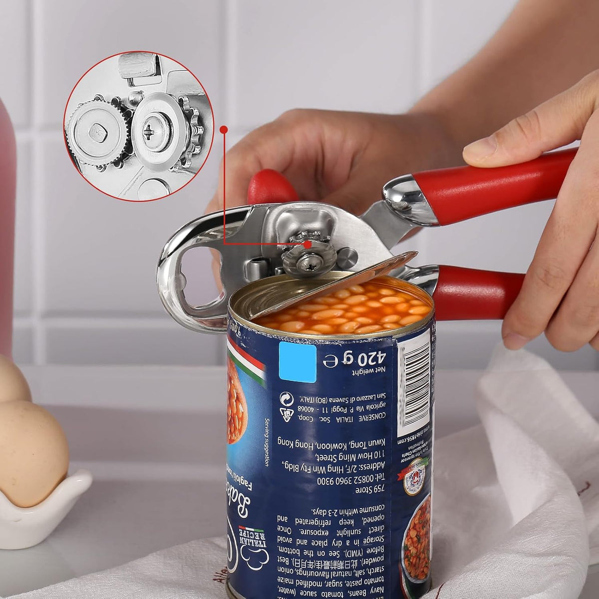 Can Opener Manual Tin Opener Stainless Steel Heavy Duty, Oversized Hand-held Easy Rotary Knob, Safe Cut Manual Can Opener with Non-Slip Handle, Smoother Cut Sharp Blade for Seniors Kitchen Tool, Black