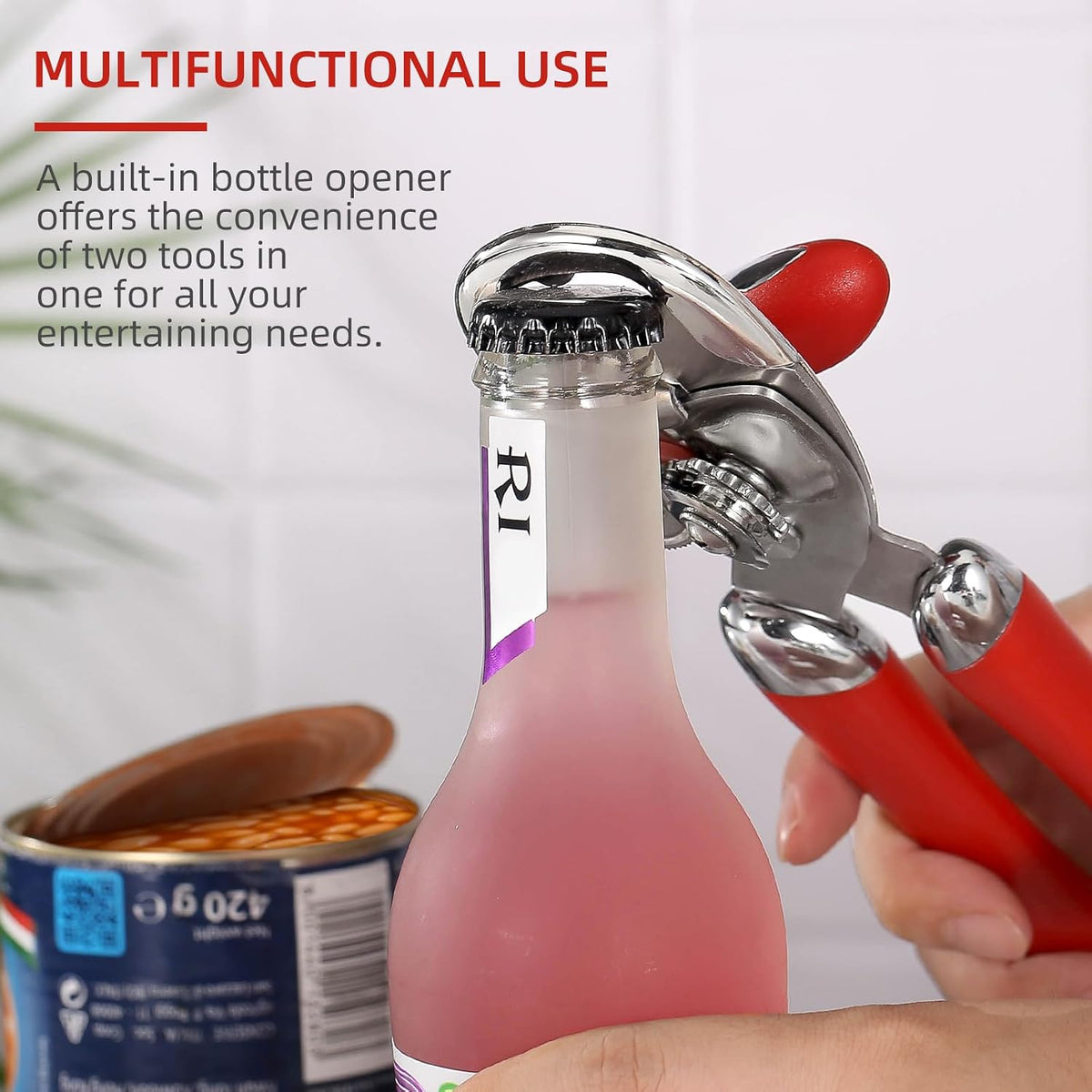 Can Opener Manual Tin Opener Stainless Steel Heavy Duty, Oversized Hand-held Easy Rotary Knob, Safe Cut Manual Can Opener with Non-Slip Handle, Smoother Cut Sharp Blade for Seniors Kitchen Tool, Black