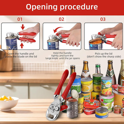 Can Opener Manual Tin Opener Stainless Steel Heavy Duty, Oversized Hand-held Easy Rotary Knob, Safe Cut Manual Can Opener with Non-Slip Handle, Smoother Cut Sharp Blade for Seniors Kitchen Tool, Black