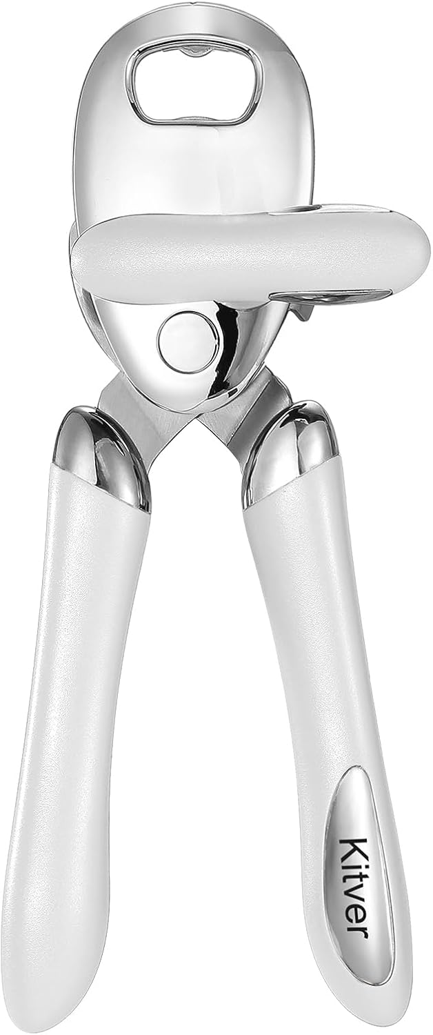 Can Opener Manual Tin Opener Stainless Steel Heavy Duty, Oversized Hand-held Easy Rotary Knob, Safe Cut Manual Can Opener with Non-Slip Handle, Smoother Cut Sharp Blade for Seniors Kitchen Tool, Black