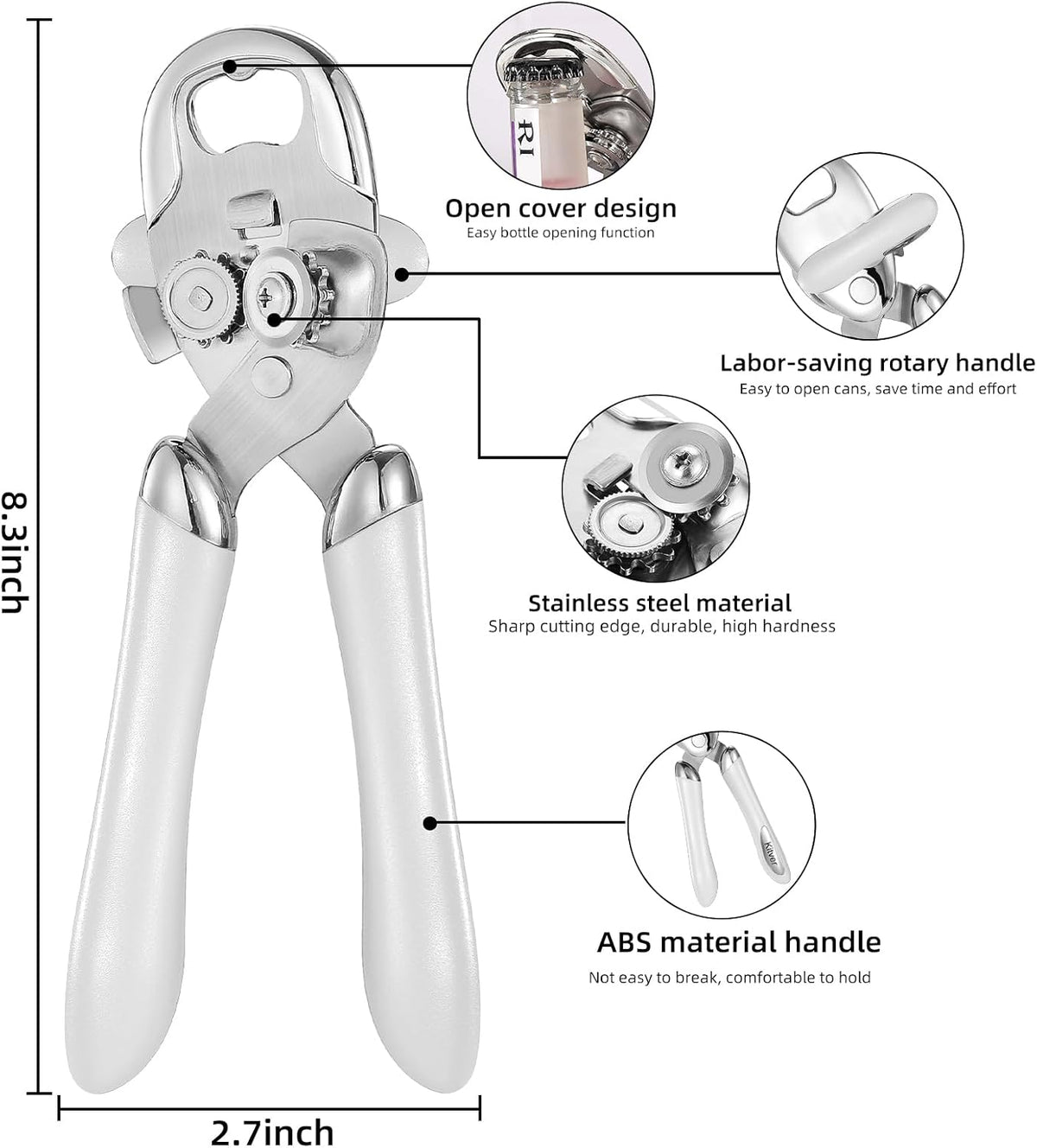 Can Opener Manual Tin Opener Stainless Steel Heavy Duty, Oversized Hand-held Easy Rotary Knob, Safe Cut Manual Can Opener with Non-Slip Handle, Smoother Cut Sharp Blade for Seniors Kitchen Tool, Black