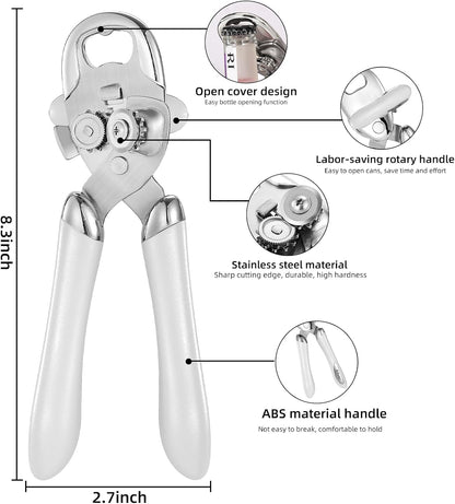 Can Opener Manual Tin Opener Stainless Steel Heavy Duty, Oversized Hand-held Easy Rotary Knob, Safe Cut Manual Can Opener with Non-Slip Handle, Smoother Cut Sharp Blade for Seniors Kitchen Tool, Black