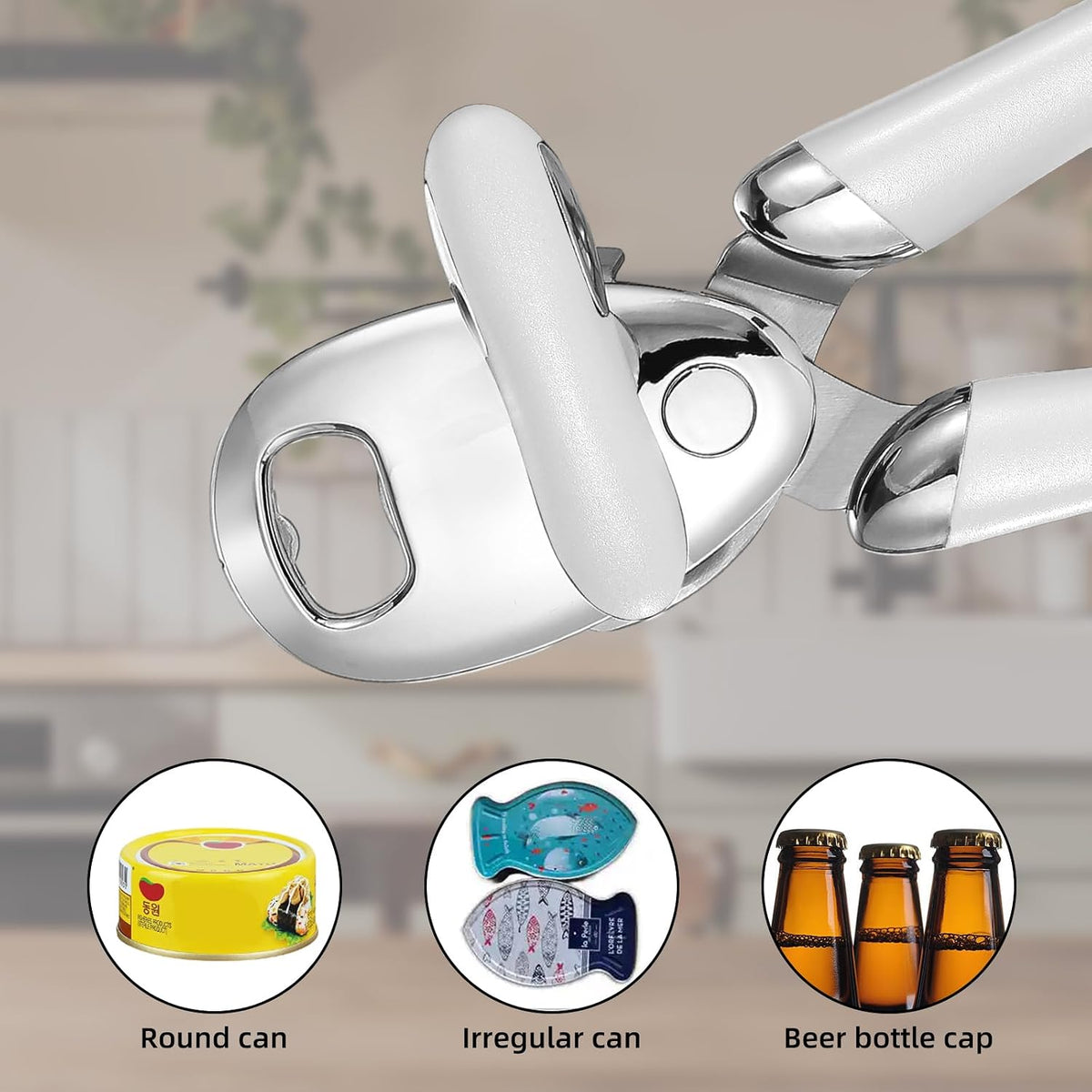 Can Opener Manual Tin Opener Stainless Steel Heavy Duty, Oversized Hand-held Easy Rotary Knob, Safe Cut Manual Can Opener with Non-Slip Handle, Smoother Cut Sharp Blade for Seniors Kitchen Tool, Black