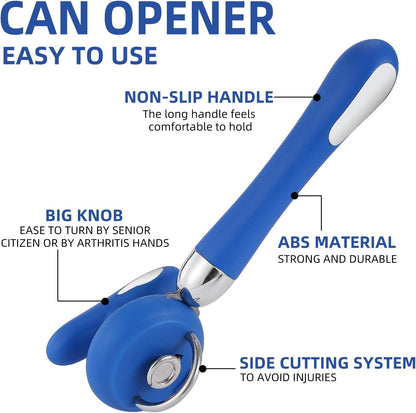 Can Opener Manual Tin Opener Stainless Steel Heavy Duty, Oversized Hand-held Easy Rotary Knob, Safe Cut Manual Can Opener with Non-Slip Handle, Smoother Cut Sharp Blade for Seniors Kitchen Tool, Black