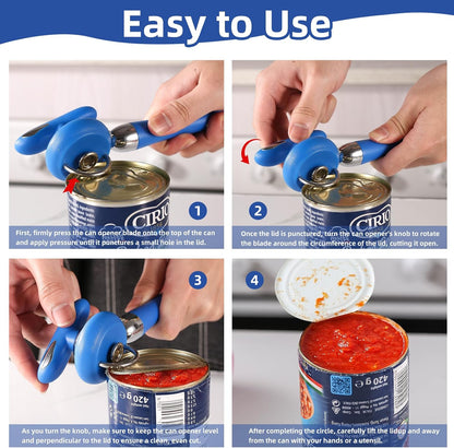Can Opener Manual Tin Opener Stainless Steel Heavy Duty, Oversized Hand-held Easy Rotary Knob, Safe Cut Manual Can Opener with Non-Slip Handle, Smoother Cut Sharp Blade for Seniors Kitchen Tool, Black