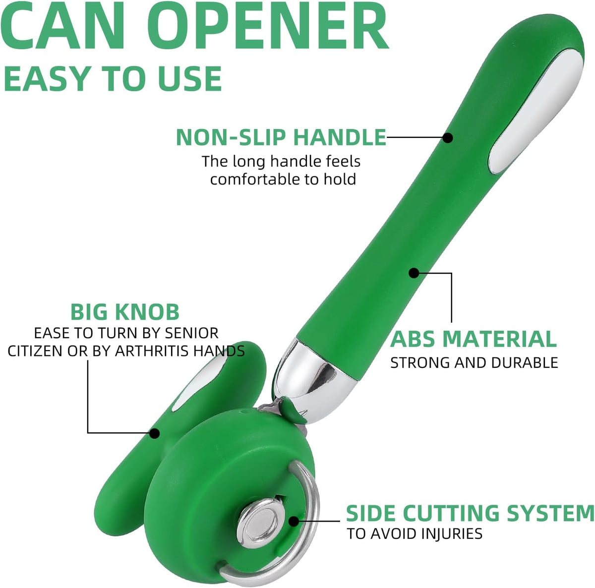Can Opener Manual Tin Opener Stainless Steel Heavy Duty, Oversized Hand-held Easy Rotary Knob, Safe Cut Manual Can Opener with Non-Slip Handle, Smoother Cut Sharp Blade for Seniors Kitchen Tool, Black