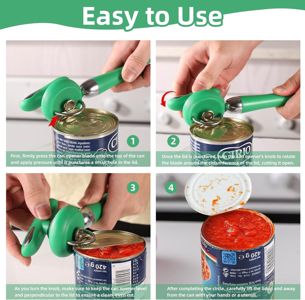 Can Opener Manual Tin Opener Stainless Steel Heavy Duty, Oversized Hand-held Easy Rotary Knob, Safe Cut Manual Can Opener with Non-Slip Handle, Smoother Cut Sharp Blade for Seniors Kitchen Tool, Black
