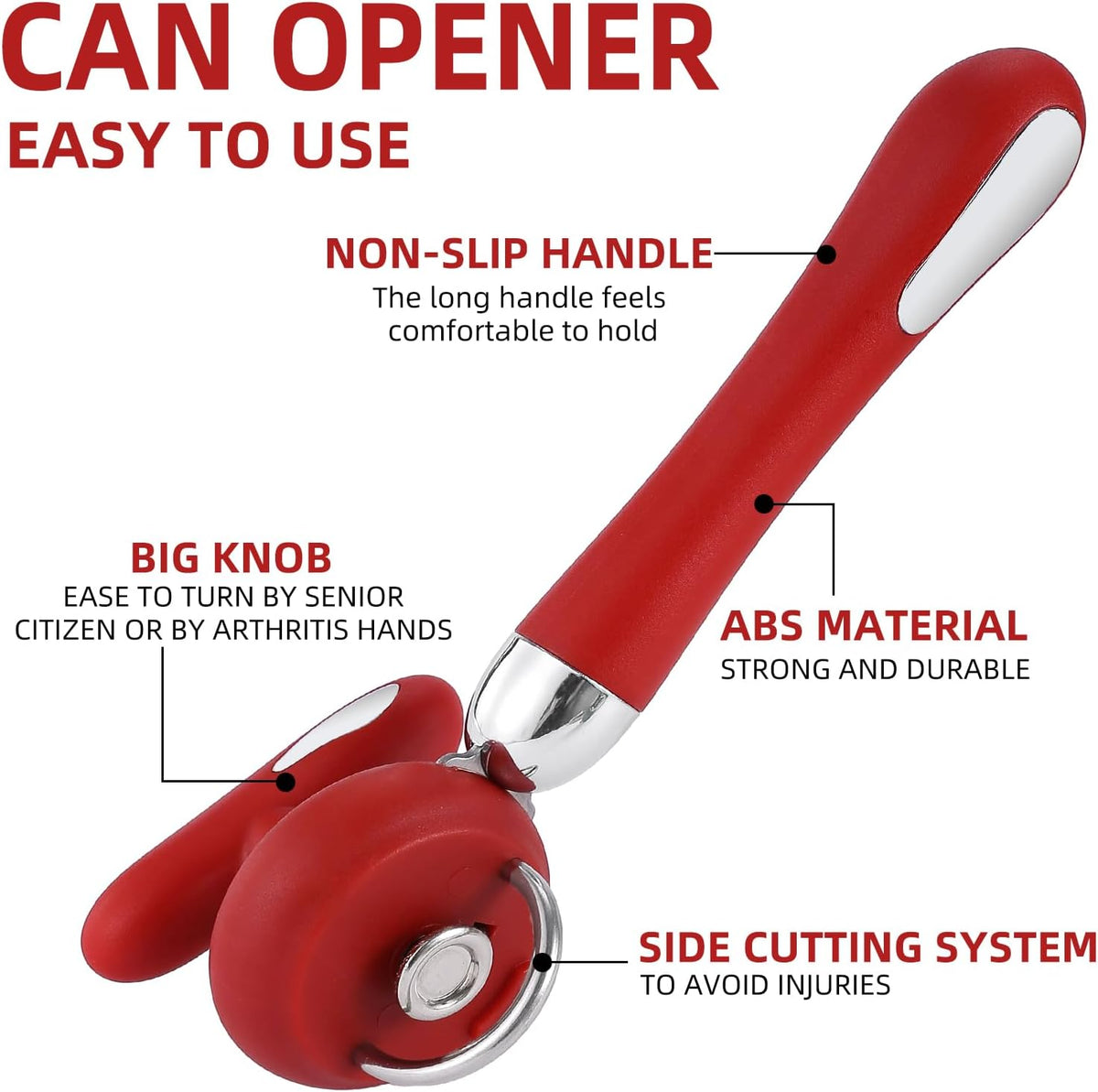 Can Opener Manual Tin Opener Stainless Steel Heavy Duty, Oversized Hand-held Easy Rotary Knob, Safe Cut Manual Can Opener with Non-Slip Handle, Smoother Cut Sharp Blade for Seniors Kitchen Tool, Black