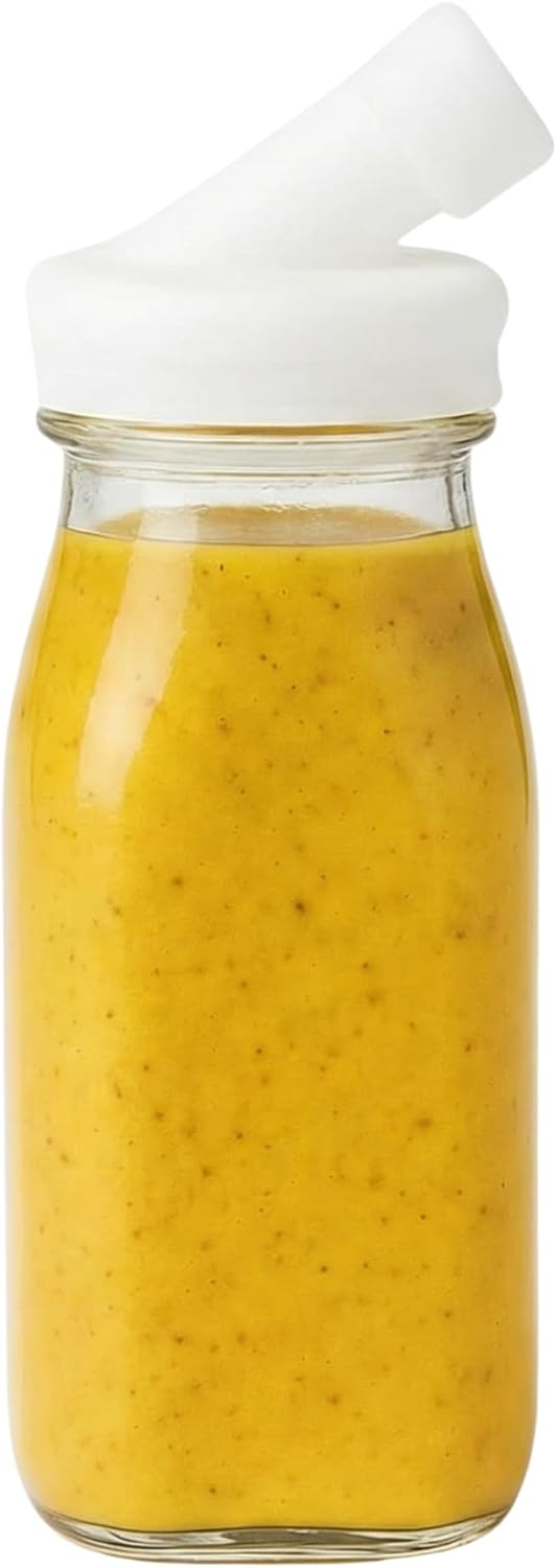 Salad Dressing Shaker Bottle - 12oz Glass Salad Dressing Dispenser Container with Silicone Pour Spout for Sauces, Ranch, and Marinades - Pack of 1