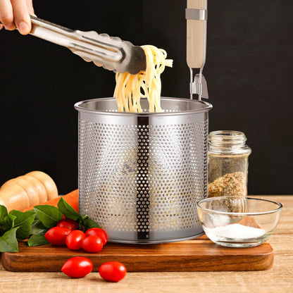Mesh Pasta Strainer 1 Gal Stainless Steel 6.5" Deep Noodles Basket Hot Pot Colander with Wooden Handle 3.7L Boiling Spider Strainer for Cooking Dumpling Vegetable Food