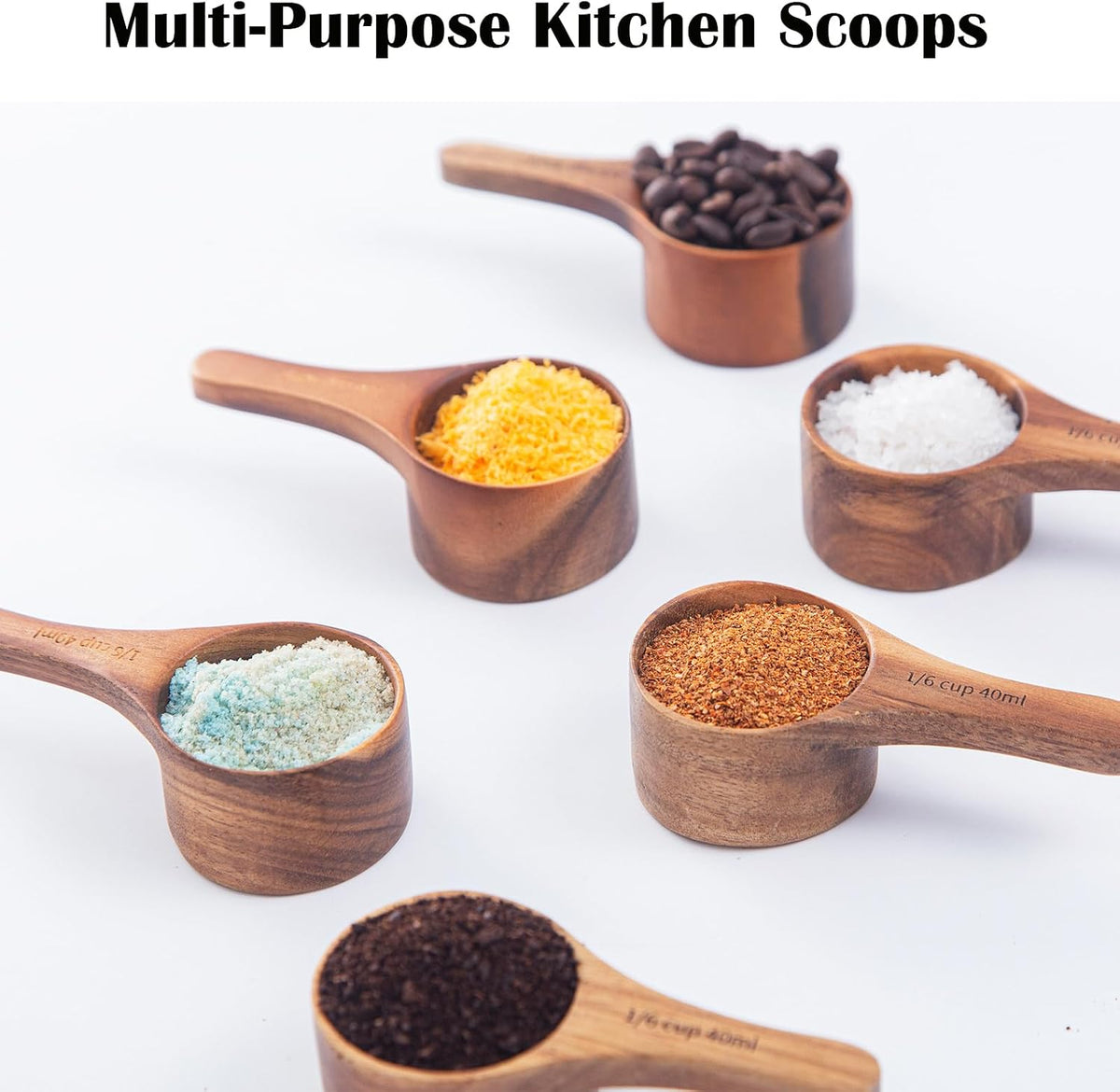 Wood Coffee Scoop-4 Pieces Wooden Scoops for Jars Small Measuring Spoons for Ground Coffee,Tea,Sugar,Seasoning-Multipurpose Wooden Scoop for Jars,Canisters,Bath Salts,Laundry Detergent(Acacia Wood)