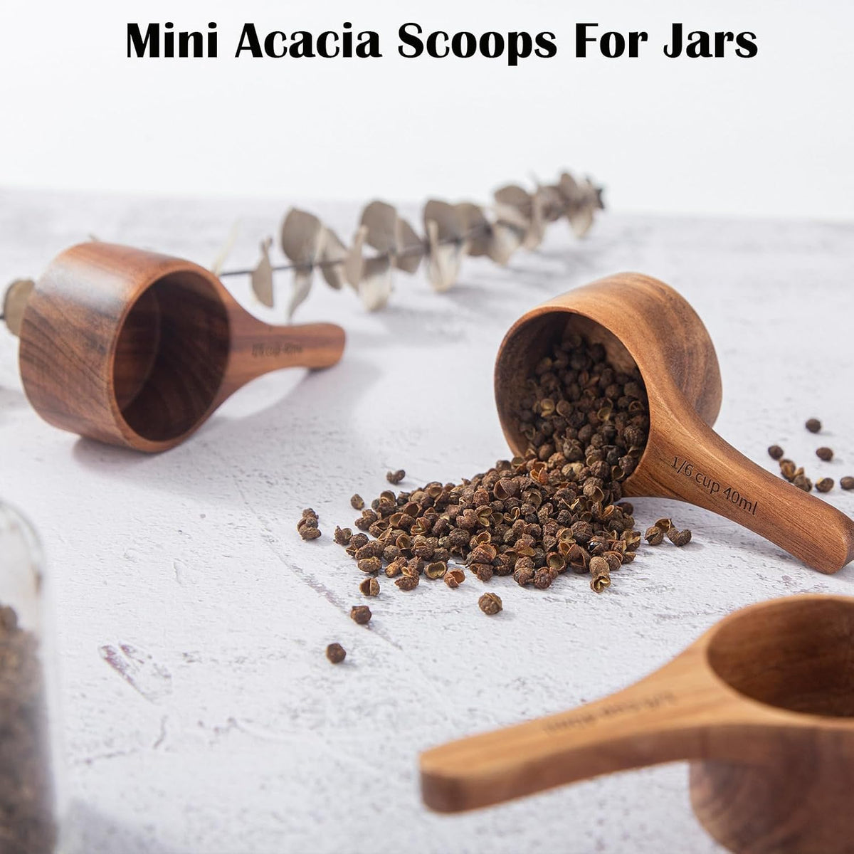 Wood Coffee Scoop-4 Pieces Wooden Scoops for Jars Small Measuring Spoons for Ground Coffee,Tea,Sugar,Seasoning-Multipurpose Wooden Scoop for Jars,Canisters,Bath Salts,Laundry Detergent(Acacia Wood)