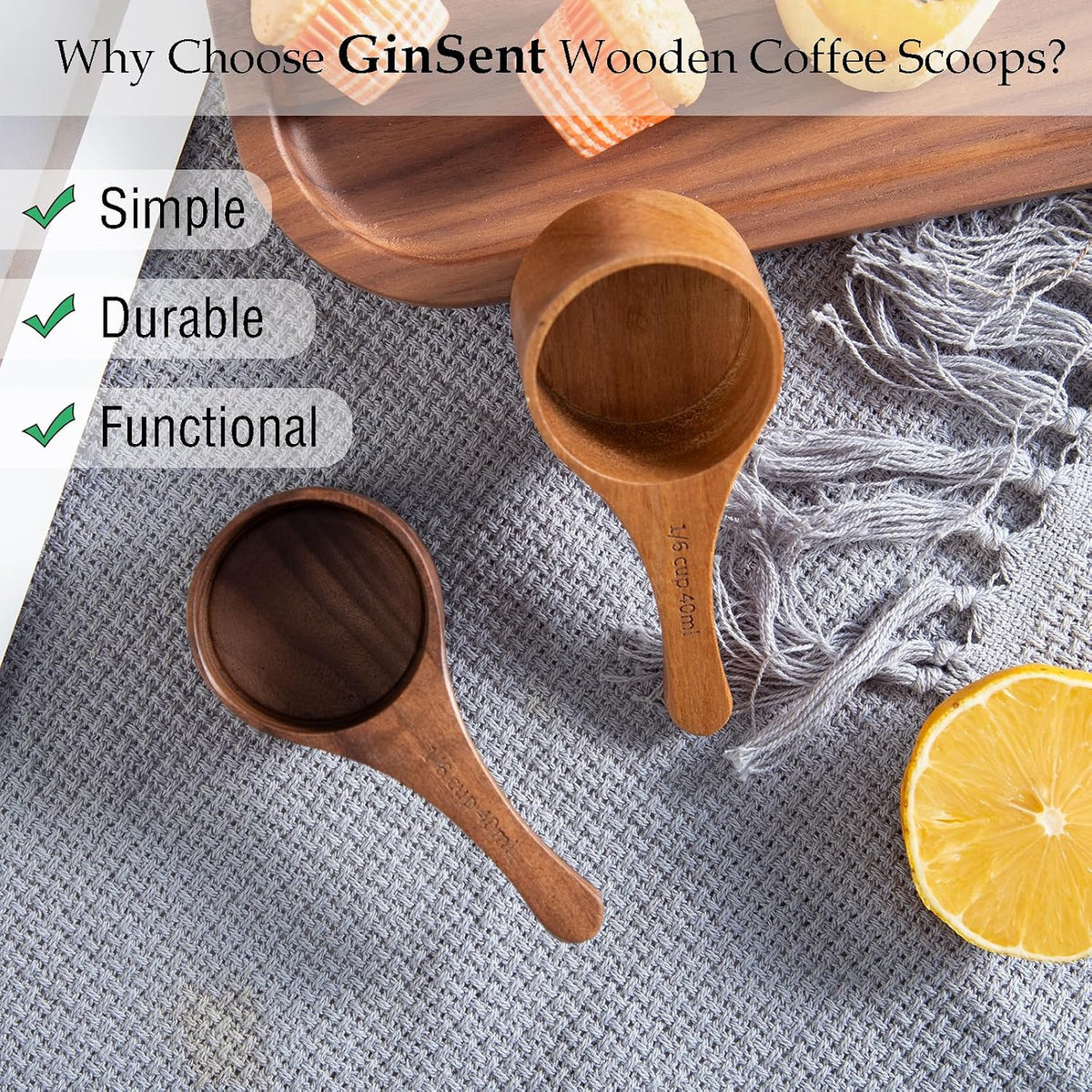 Wood Coffee Scoop-4 Pieces Wooden Scoops for Jars Small Measuring Spoons for Ground Coffee,Tea,Sugar,Seasoning-Multipurpose Wooden Scoop for Jars,Canisters,Bath Salts,Laundry Detergent(Acacia Wood)