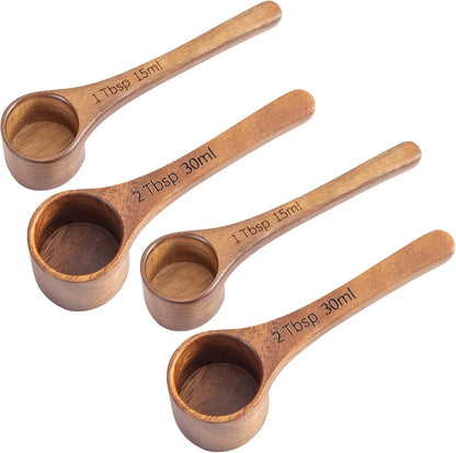 Wood Coffee Scoop-4 Pieces Wooden Scoops for Jars Small Measuring Spoons for Ground Coffee,Tea,Sugar,Seasoning-Multipurpose Wooden Scoop for Jars,Canisters,Bath Salts,Laundry Detergent(Acacia Wood)