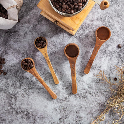 Wood Coffee Scoop-4 Pieces Wooden Scoops for Jars Small Measuring Spoons for Ground Coffee,Tea,Sugar,Seasoning-Multipurpose Wooden Scoop for Jars,Canisters,Bath Salts,Laundry Detergent(Acacia Wood)