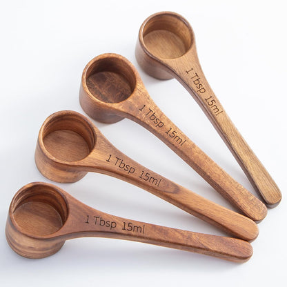 Wood Coffee Scoop-4 Pieces Wooden Scoops for Jars Small Measuring Spoons for Ground Coffee,Tea,Sugar,Seasoning-Multipurpose Wooden Scoop for Jars,Canisters,Bath Salts,Laundry Detergent(Acacia Wood)
