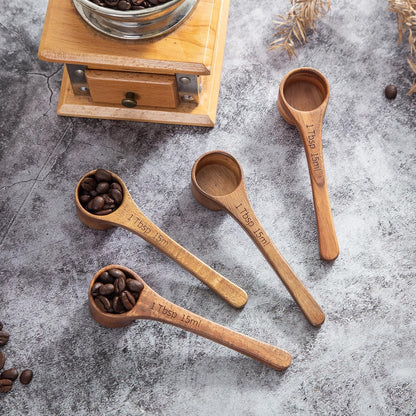 Wood Coffee Scoop-4 Pieces Wooden Scoops for Jars Small Measuring Spoons for Ground Coffee,Tea,Sugar,Seasoning-Multipurpose Wooden Scoop for Jars,Canisters,Bath Salts,Laundry Detergent(Acacia Wood)