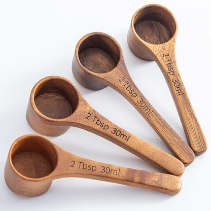 Wood Coffee Scoop-4 Pieces Wooden Scoops for Jars Small Measuring Spoons for Ground Coffee,Tea,Sugar,Seasoning-Multipurpose Wooden Scoop for Jars,Canisters,Bath Salts,Laundry Detergent(Acacia Wood)